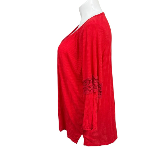 Multiples Red Textured Tunic Top Women’s Plus Size 3X Boho Crochet Sleeve - Picture 7 of 10